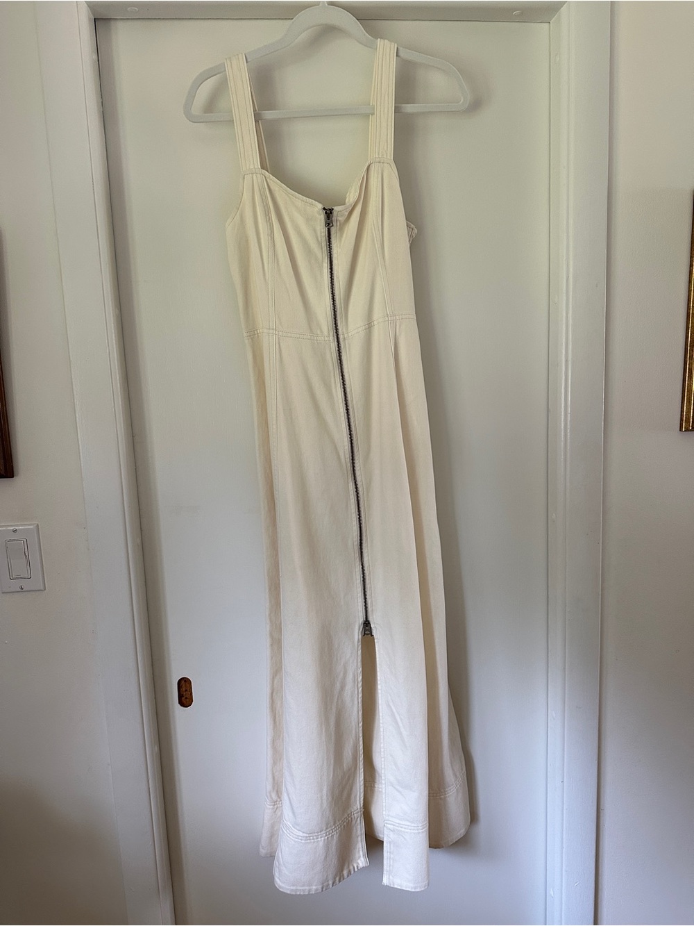 GAP Cream Zip-Front Wide-Strap Jumpsuit